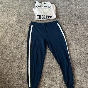 White and navy fluffy pj set